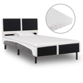 Bett mit schwarz-weißer Kunstledermatratze 90x200 cm von vidaXL, Betten und Lattenroste - Ref: Foro24-277530, Preis: 233,69 €...