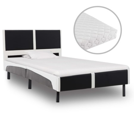 Bett mit schwarz-weißer Kunstledermatratze 90x200 cm von vidaXL, Betten und Lattenroste - Ref: Foro24-277530, Preis: 233,99 €...