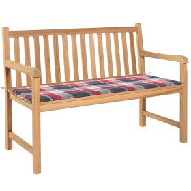 Teak wood garden bench with red checkered cushion 120 cm by vidaXL, garden benches - Ref: Foro24-3062689, Price: 247,99 €, Di...