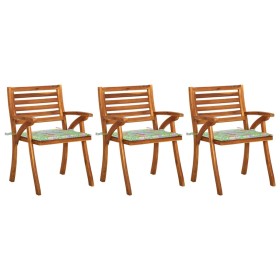 Sillas de comedor jardín con cojines 3 uds madera maciza acacia de vidaXL, Sillas de jardín - Ref: Foro24-3060817, Precio: 24...