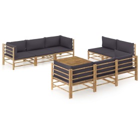 Set de muebles de jardín 9 piezas bambú y cojines gris oscuro de vidaXL, Conjuntos de jardín - Ref: Foro24-3058212, Precio: 9...