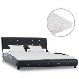 Cama con colchón cuero sintético negro 140x200 cm de vidaXL, Camas y somieres - Ref: Foro24-277576, Precio: 403,58 €, Descuen...