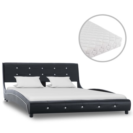 Cama con colchón cuero sintético negro 140x200 cm de vidaXL, Camas y somieres - Ref: Foro24-277576, Precio: 418,67 €, Descuen...