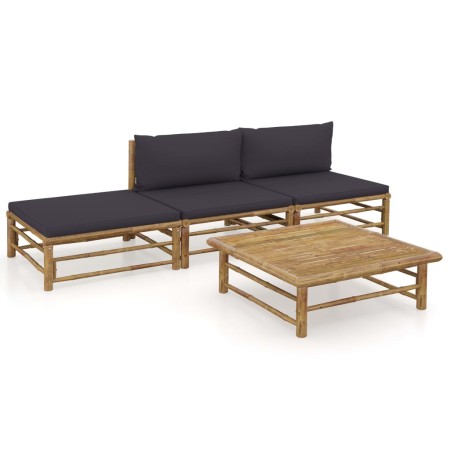 Set de muebles de jardín 4 piezas bambú con cojines gris oscuro de vidaXL, Conjuntos de jardín - Ref: Foro24-3058244, Precio:...