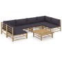 Set de muebles de jardín 7 piezas bambú con cojines gris oscuro de vidaXL, Conjuntos de jardín - Ref: Foro24-3058234, Precio:...