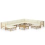 Set de muebles de jardín 11 piezas bambú y cojines blanco crema de vidaXL, Conjuntos de jardín - Ref: Foro24-3058223, Precio:...