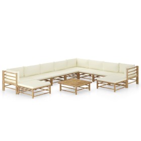 11-piece garden furniture set made of bamboo with cream white cushions by vidaXL, Garden sets - Ref: Foro24-3058223, Price: 1...