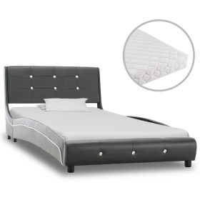 Bed with gray synthetic leather mattress 90x200 cm by vidaXL, Beds and slatted bases - Ref: Foro24-277579, Price: 289,99 €, D...