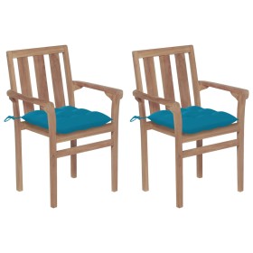 Garden chairs 2 pcs teak wood with light blue cushions by vidaXL, Garden chairs - Ref: Foro24-3062227, Price: 239,10 €, Disco...