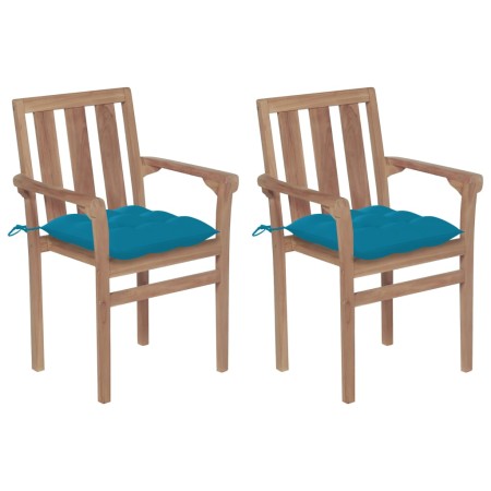 Garden chairs 2 pcs teak wood with light blue cushions by vidaXL, Garden chairs - Ref: Foro24-3062227, Price: 238,82 €, Disco...