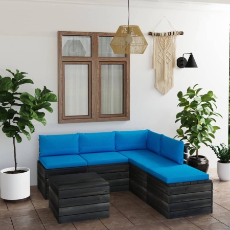 Pallet garden furniture 6 pieces with pine wood cushions by vidaXL, Garden sets - Ref: Foro24-3061927, Price: 467,11 €, Disco...