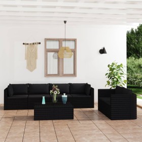 7-teiliges Gartenmöbel-Set und schwarze synthetische Rattankissen von vidaXL, Gartensets - Ref: Foro24-3059501, Preis: 811,99...