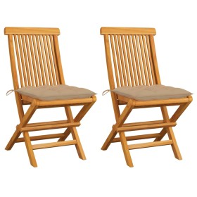 Garden chairs 2 units teak wood with beige cushions by vidaXL, Garden chairs - Ref: Foro24-3062478, Price: 125,99 €, Discount: %