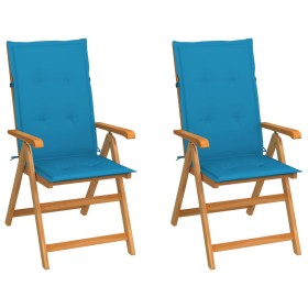 Garden chairs 2 pcs with blue cushions solid teak wood by vidaXL, Garden chairs - Ref: Foro24-3062380, Price: 252,94 €, Disco...