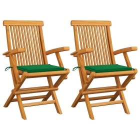 Garden chairs 2 pcs solid teak wood with green cushions by vidaXL, Garden chairs - Ref: Foro24-3062492, Price: 175,53 €, Disc...