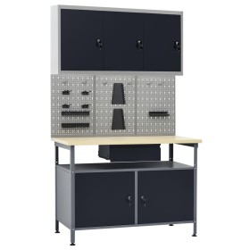 Werkbank mit drei Wandpaneelen und einem Schrank von vidaXL, Arbeitstische - Ref: Foro24-3053437, Preis: 423,99 €, Rabatt: %