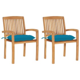 Garden chairs 2 units teak wood with light blue cushions by vidaXL, Garden chairs - Ref: Foro24-3063271, Price: 233,99 €, Dis...