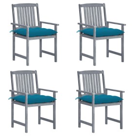 Garden chairs with cushions 4 pcs solid gray acacia wood by vidaXL, Garden chairs - Ref: Foro24-3061260, Price: 260,49 €, Dis...