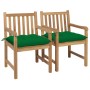 Garden chairs 2 pcs solid teak wood with green cushions by vidaXL, Garden chairs - Ref: Foro24-3062750, Price: 273,04 €, Disc...