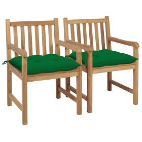 Garden chairs 2 pcs solid teak wood with green cushions by vidaXL, Garden chairs - Ref: Foro24-3062750, Price: 262,99 €, Disc...