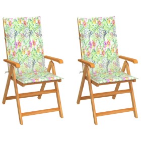 Garden chair 2 pcs teak wood with leaf print cushions by vidaXL, Garden chairs - Ref: Foro24-3062388, Price: 213,99 €, Discou...