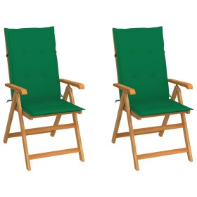 Garden chairs 2 pcs with green cushions solid teak wood by vidaXL, Garden chairs - Ref: Foro24-3062381, Price: 231,99 €, Disc...