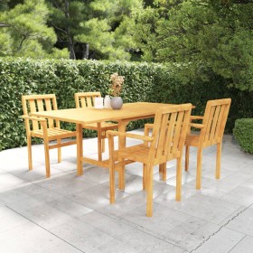 Garden dining set 5 pieces solid teak wood by vidaXL, Garden sets - Ref: Foro24-3059599, Price: 642,55 €, Discount: %