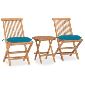 Folding garden dining set 3 pieces teak wood cushions by vidaXL, Garden sets - Ref: Foro24-3063190, Price: 162,94 €, Discount: %