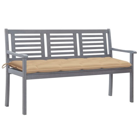 3-seater eucalyptus wood garden bench in gray with cushion, 150 cm by vidaXL, garden benches - Ref: Foro24-3061068, Price: 20...