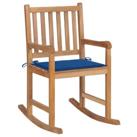 Silla mecedora de madera maciza de teca con cojín azul royal de vidaXL, Sillas de jardín - Ref: Foro24-3062767, Precio: 158,9...