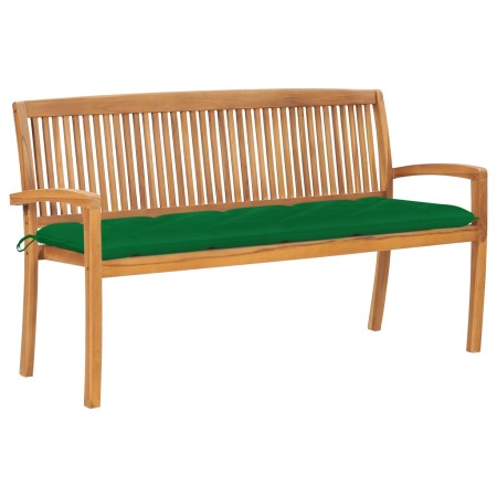 Banco de jardín apilable con cojín madera de teca 159 cm de vidaXL, Bancos de jardín - Ref: Foro24-3063326, Precio: 242,99 €,...