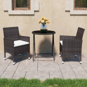 Garden bistro set 3 pieces PE rattan brown tempered glass by vidaXL, Garden sets - Ref: Foro24-3058381, Price: 182,42 €, Disc...