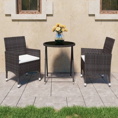 Garden bistro set 3 pieces PE rattan brown tempered glass by vidaXL, Garden sets - Ref: Foro24-3058381, Price: 181,62 €, Disc...