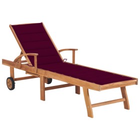 Tumbona con cojín rojo tinto madera maciza de teca de vidaXL, Tumbonas - Ref: Foro24-3063015, Precio: 298,71 €, Descuento: %