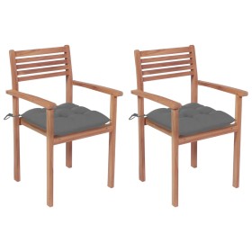 Garden chairs 2 pcs solid teak wood with gray cushions by vidaXL, Garden chairs - Ref: Foro24-3062278, Price: 178,73 €, Disco...