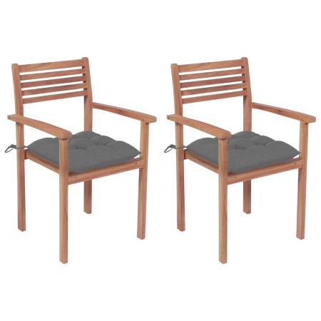 Garden chairs 2 pcs solid teak wood with gray cushions by vidaXL, Garden chairs - Ref: Foro24-3062278, Price: 180,58 €, Disco...