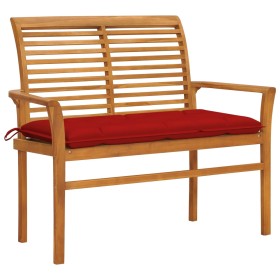 Solid teak wood garden bench with red cushion 112 cm by vidaXL, garden benches - Ref: Foro24-3062670, Price: 145,24 €, Discou...