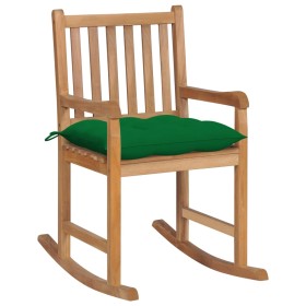 Silla mecedora de madera maciza de teca con cojín verde de vidaXL, Sillas de jardín - Ref: Foro24-3062777, Precio: 147,99 €, ...