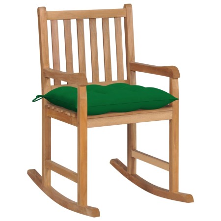 Silla mecedora de madera maciza de teca con cojín verde de vidaXL, Sillas de jardín - Ref: Foro24-3062777, Precio: 149,13 €, ...