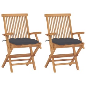 Garden chairs 2 pcs teak wood with anthracite gray cushions by vidaXL, Garden chairs - Ref: Foro24-3062502, Price: 151,99 €, ...