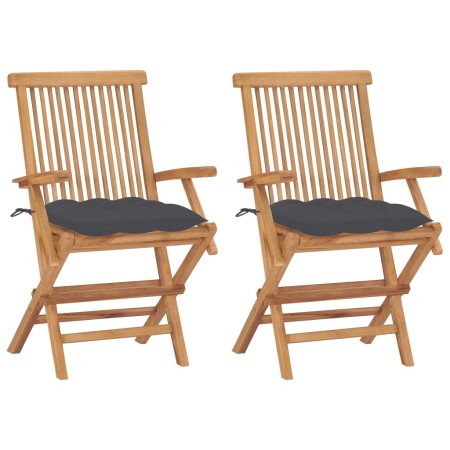 Garden chairs 2 pcs teak wood with anthracite gray cushions by vidaXL, Garden chairs - Ref: Foro24-3062502, Price: 176,38 €, ...