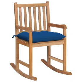 Silla mecedora de madera maciza de teca con cojín azul de vidaXL, Sillas de jardín - Ref: Foro24-3062782, Precio: 156,25 €, D...