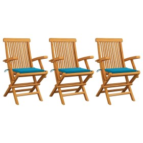 Garden chairs 3 pcs solid teak wood with blue cushions by vidaXL, Garden chairs - Ref: Foro24-3062518, Price: 207,99 €, Disco...