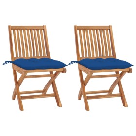 Garden chairs 2 pcs solid teak wood with blue cushions by vidaXL, Garden chairs - Ref: Foro24-3062458, Price: 189,82 €, Disco...