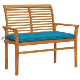 Solid teak wood garden bench with light blue cushion 112 cm by vidaXL, garden benches - Ref: Foro24-3062668, Price: 143,13 €,...