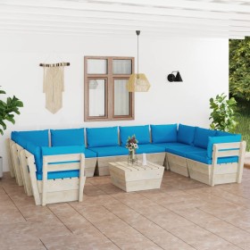 10-piece pallet garden furniture and fir wood cushions by vidaXL, Garden sets - Ref: Foro24-3063628, Price: 863,96 €, Discoun...