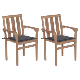 Garden chairs 2 units with anthracite teak wood cushions by vidaXL, Garden chairs - Ref: Foro24-3062208, Price: 241,99 €, Dis...