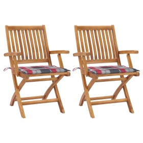 Garden chairs 2 pcs teak wood with red checkered cushions by vidaXL, Garden chairs - Ref: Foro24-3062419, Price: 207,99 €, Di...