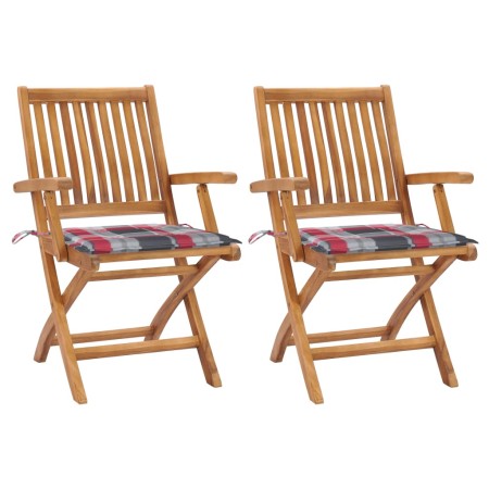 Garden chairs 2 pcs teak wood with red checkered cushions by vidaXL, Garden chairs - Ref: Foro24-3062419, Price: 207,35 €, Di...