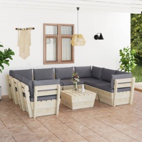 9-teilige Gartenmöbel aus Paletten und Kissen aus Tannenholz von vidaXL, Gartensets - Ref: Foro24-3063600, Preis: 630,99 €, R...